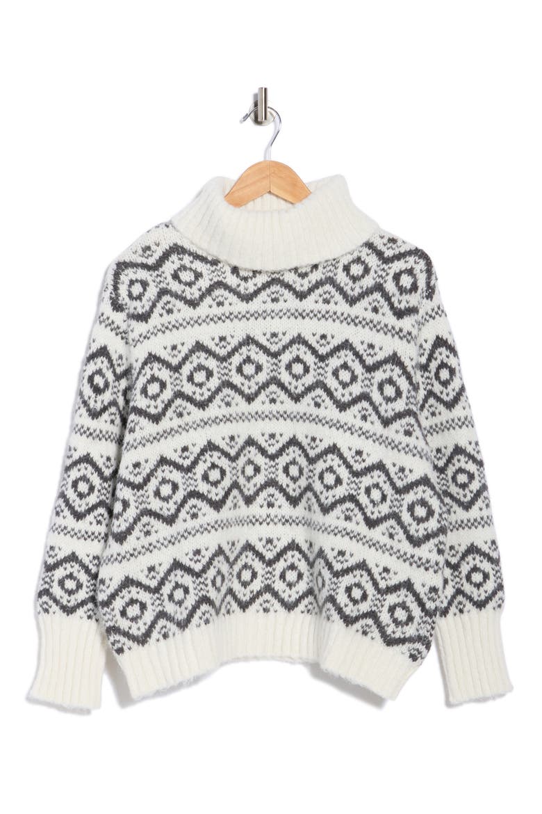 Fair Isle Turtleneck Sweater, Alternate, color, EGRET/ CHARCOAL