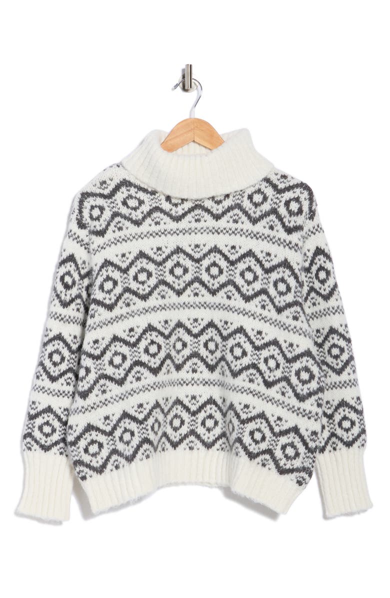 Joseph A Fair Isle Turtleneck Sweater, Alternate, color, Egret/ Charcoal