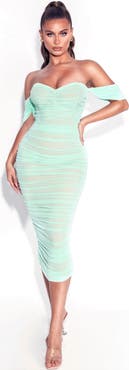 Miss Circle Queenby Off Shoulder Mesh Maxi Dress