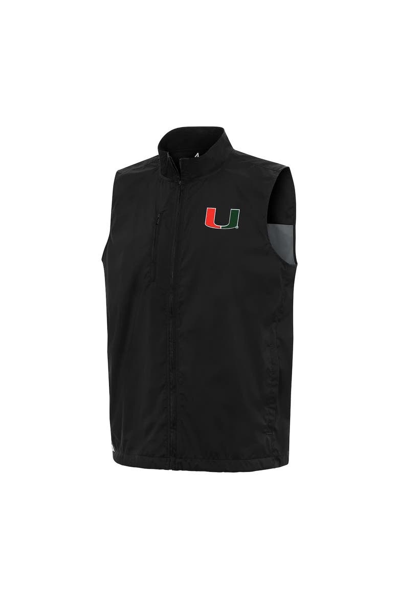Men's Antigua  Black Miami Hurricanes Brisk Full-Zip Vest, Alternate, color, Black