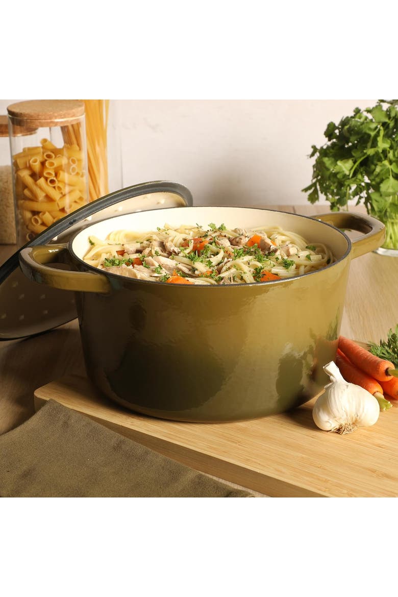 7 Quart Enameled Cast Iron Dutch Oven with Lid in Sage, Alternate, color, Green
