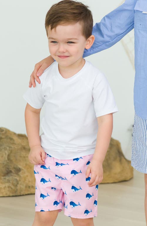 Ruggedbutts Short Sleeve Rashguard & Whale Print Swim Trunks Set In Pink