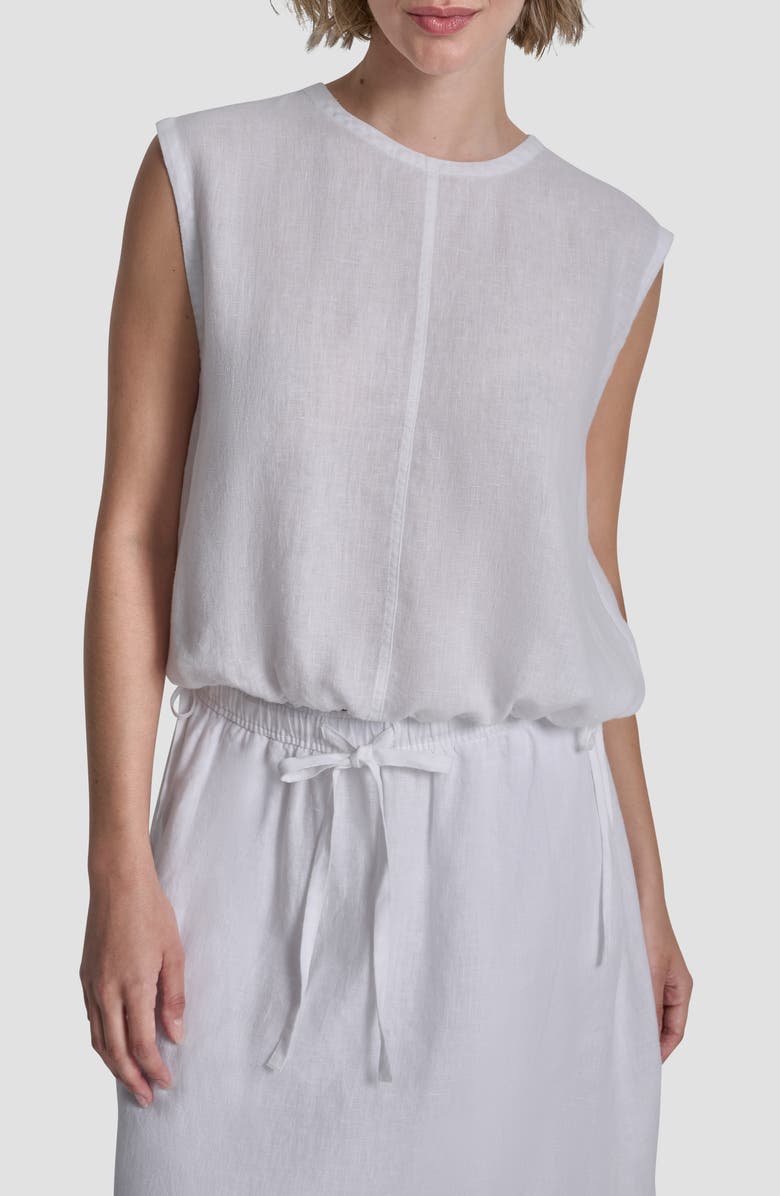 DKNY Drawstring Hem Linen Top, Main, color, White