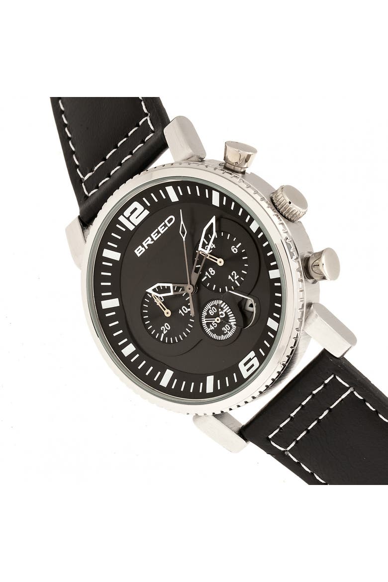 Ryker Chronograph Leather-Band Watch w/Date, Alternate, color, Black