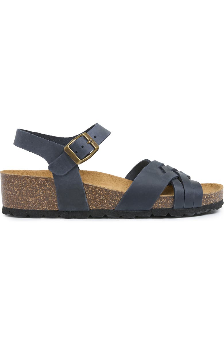 Celtic & Co. Woven Detail Low Wedge Leather Sandal, Main, color, Navy