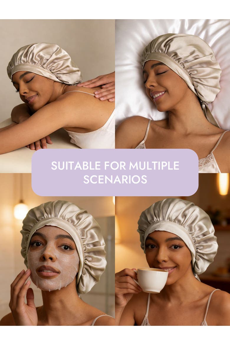 Women's Mulberry Silk Bonnet with Long Ribbons, Alternate, color, Beige