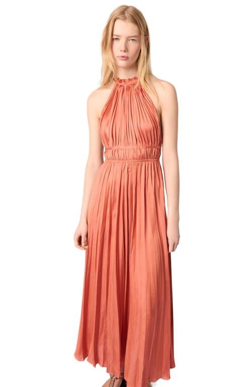 Maje Revillota Pleated Maxi Dress In Terracota