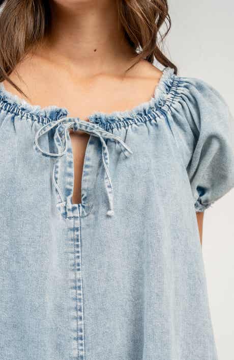 Puff Sleeve Denim Romper