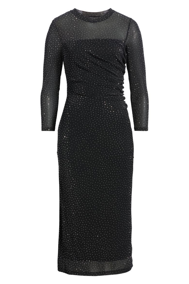 Side Ruched Midi Dress, Alternate, color, ANNE BLACK / SILVER