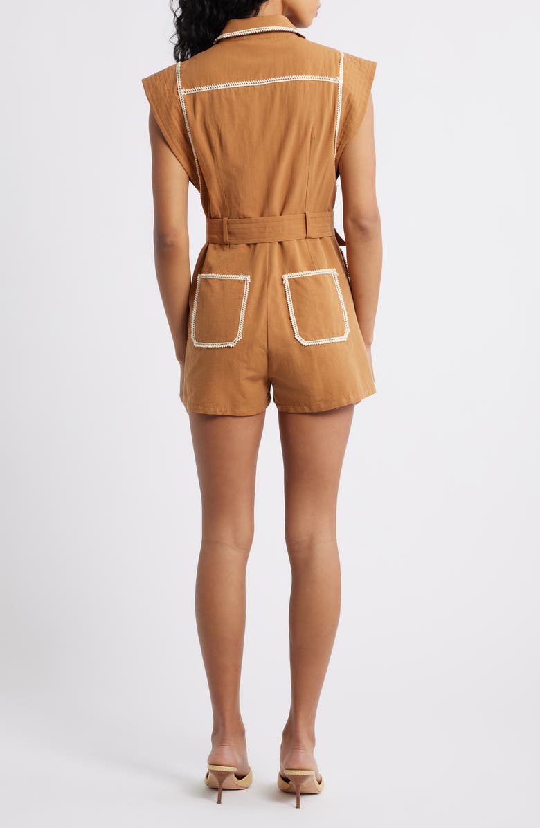 CIEBON Laurie Lace Belted Romper, Alternate, color, Brown