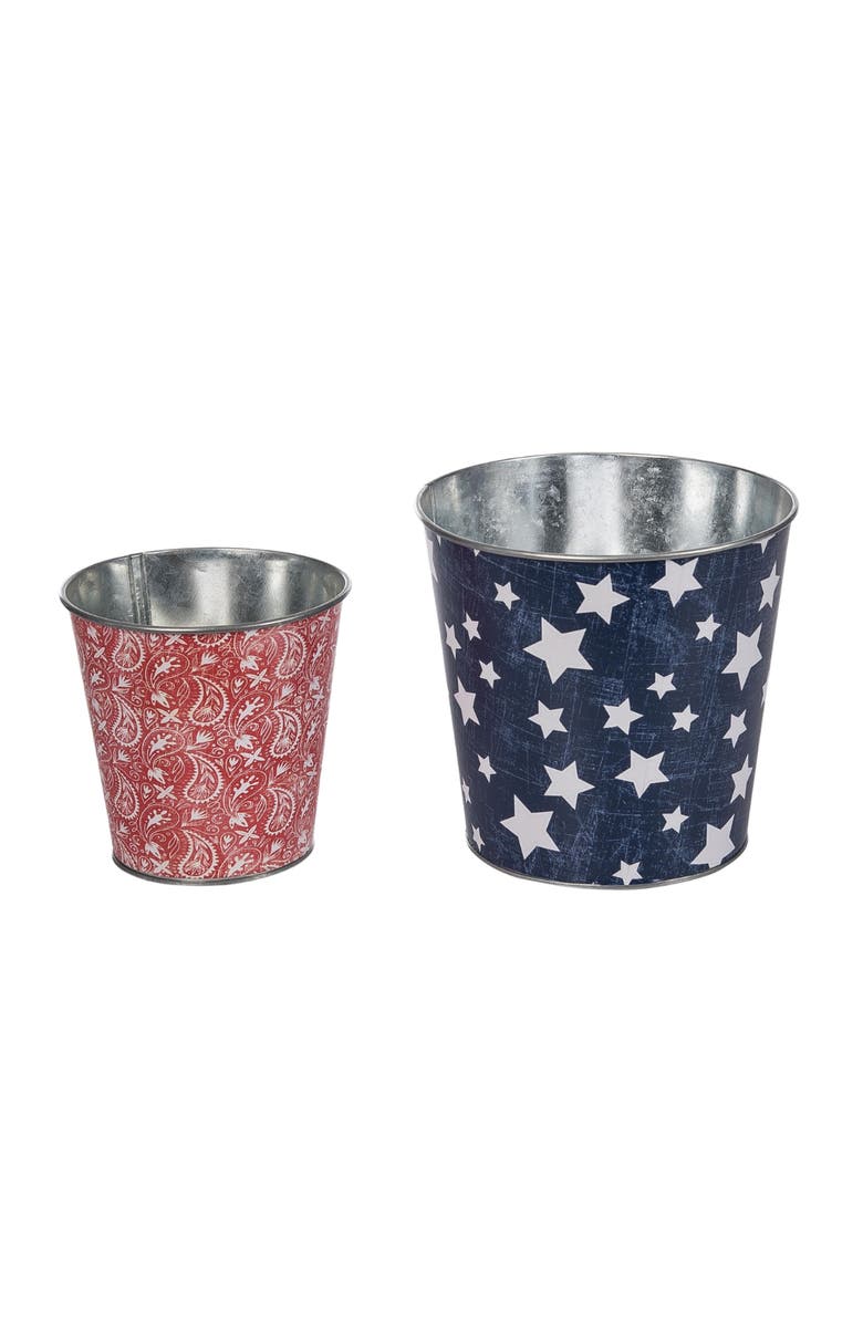 Transpac Set of 2 Metal Americana Containers Home Decor Patriotic July 4th Decorative Objects, Main, color, Multicolored