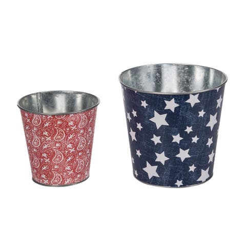Set of 2 Metal Americana Containers Home Decor Patriotic July 4th Decorative Objects