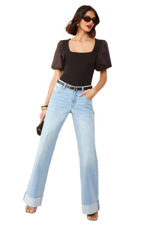 Friends Like These Mixed Media Puff Sleeve Top In Black