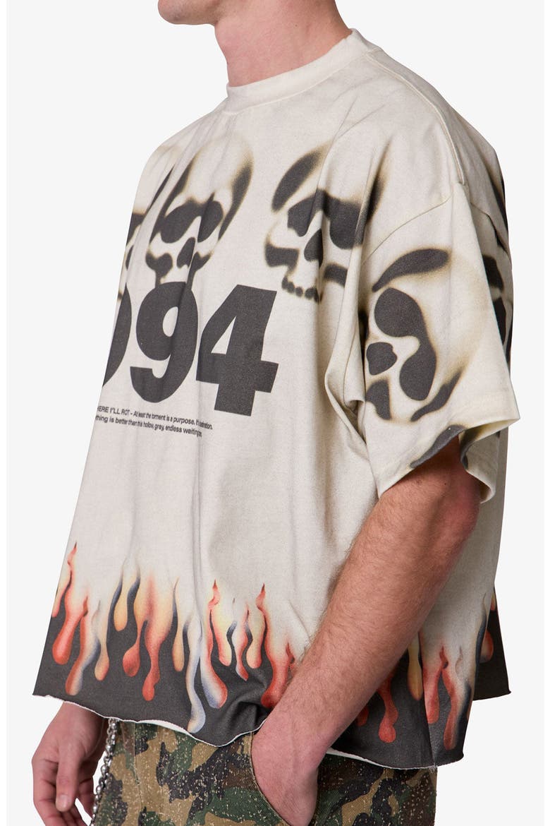 Flame Skull Distressed Graphic T-Shirt, Alternate, color, OFF WHITE