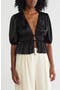 Puff Sleeve Tie Front Satin Top