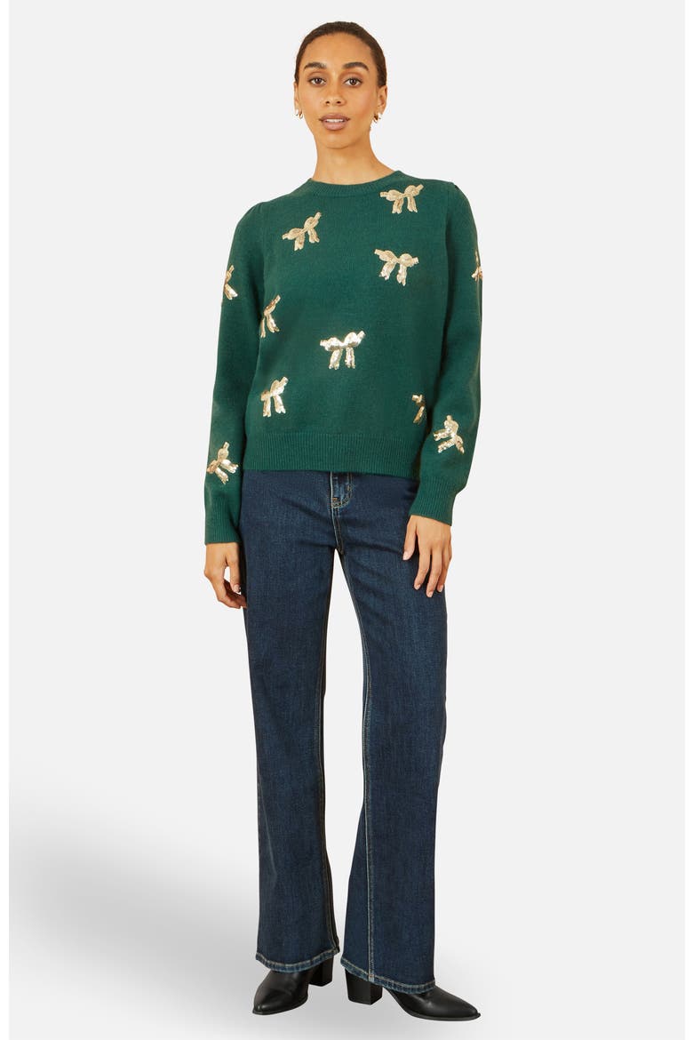Sequin Applique Bow Sweater, Alternate, color, Green