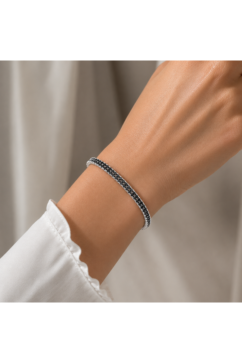 Two Row Black Tennis Bracelet, Alternate, color, Black