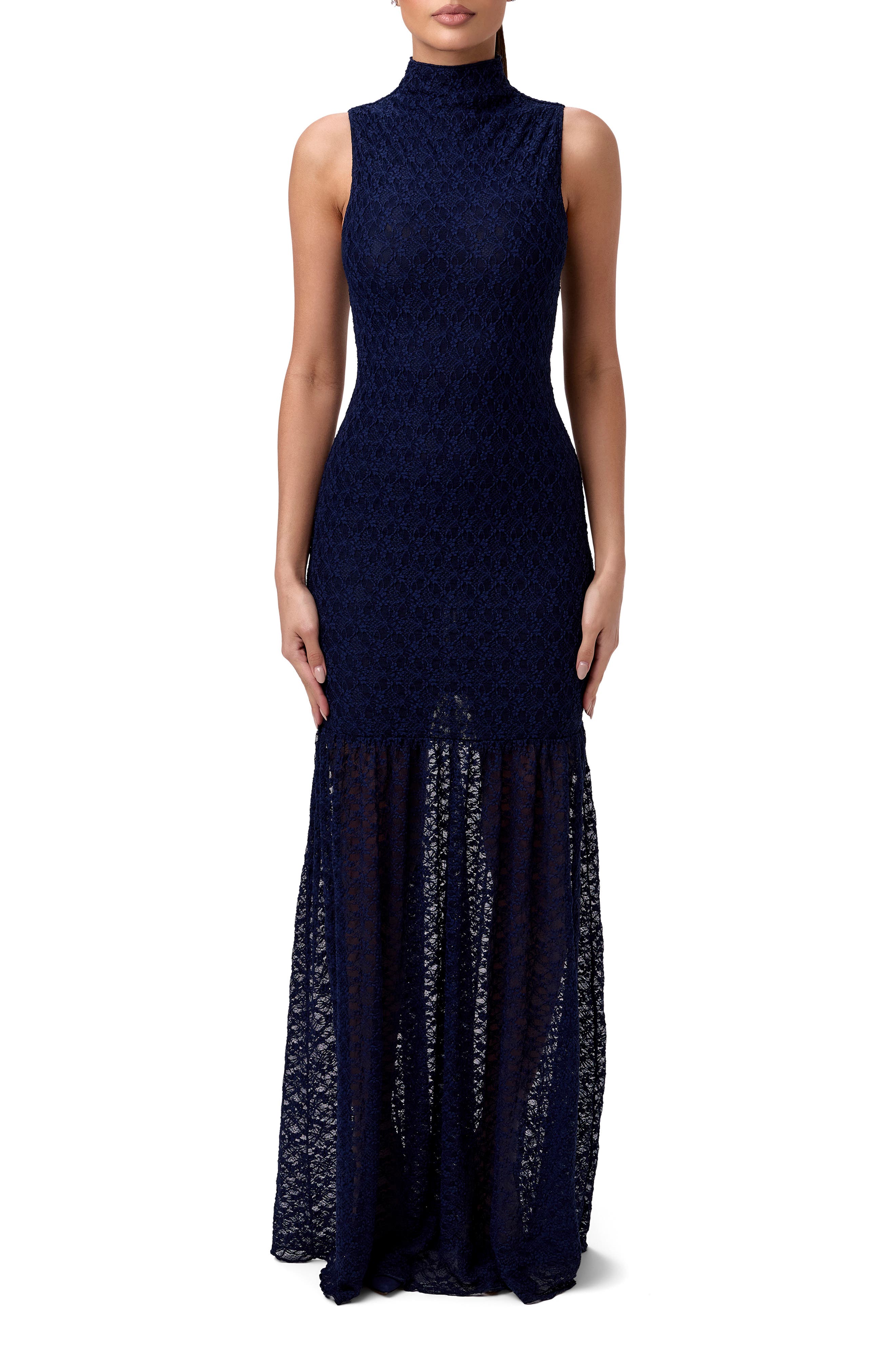 Naked Wardrobe Stretch Lace Trumpet Dress