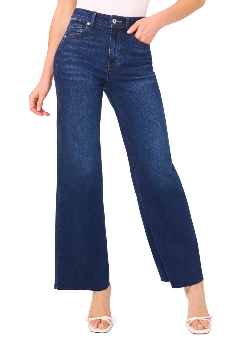 CeCe Raw Hem High Waist Wide Leg Jeans, Main, color, Riviera Wash