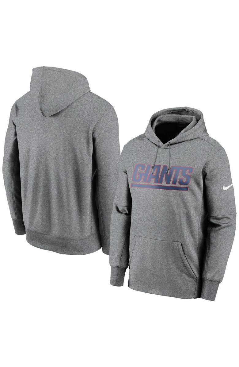 Nike Men's Nike Heathered Charcoal New York Giants Wordmark Therma Performance Pullover Hoodie, Main, color, 