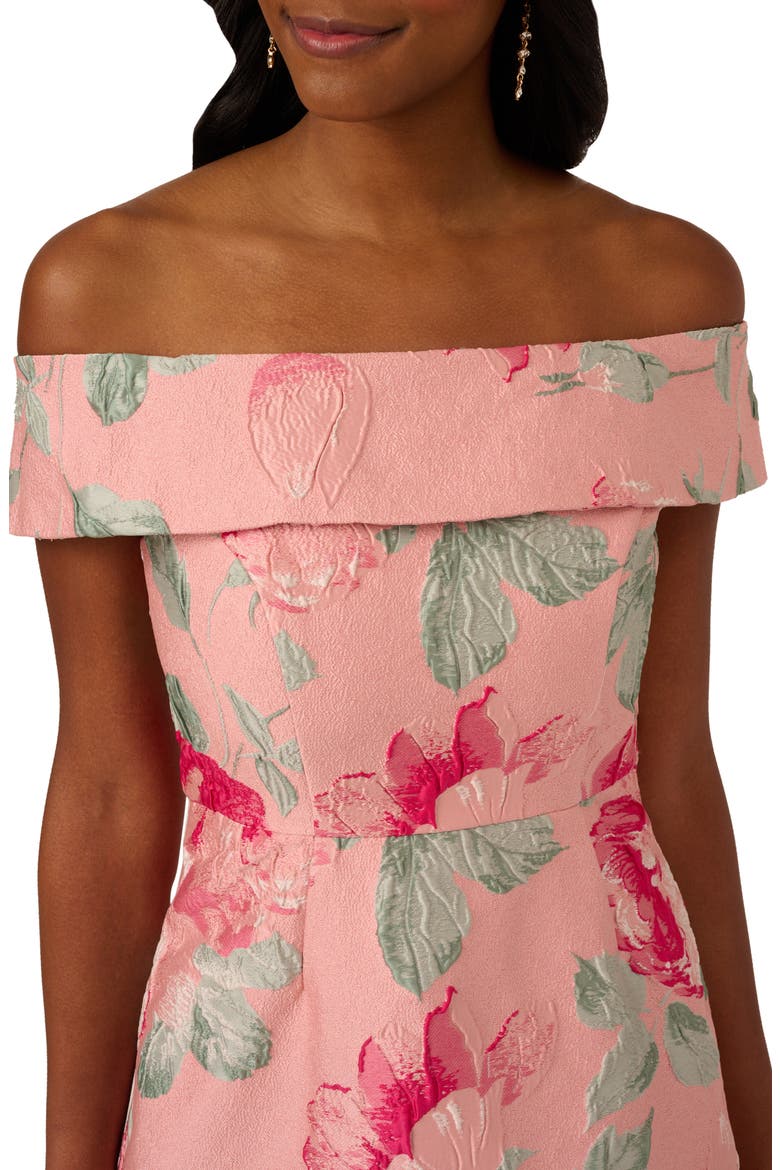 Floral Jacquard Off the Shoulder A-Line Dress, Alternate, color, PINK MULTI
