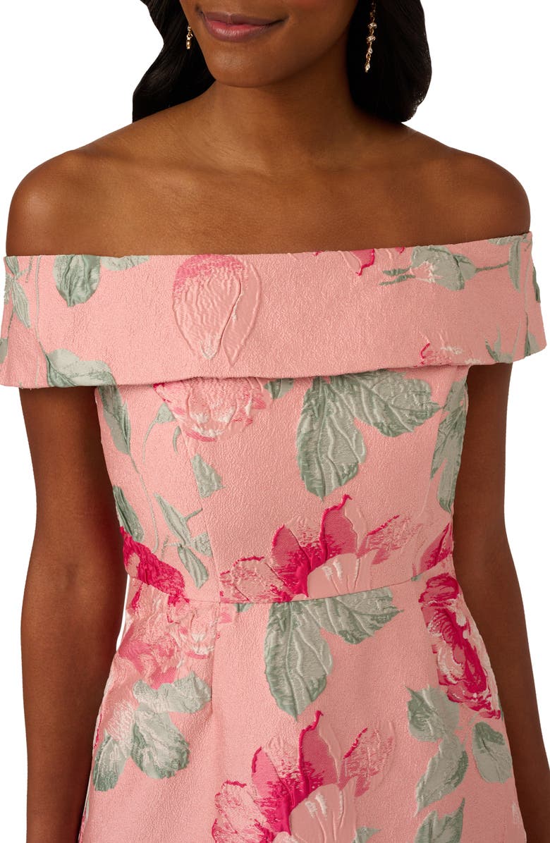 Adrianna Papell Floral Jacquard Off the Shoulder A-Line Dress, Alternate, color,