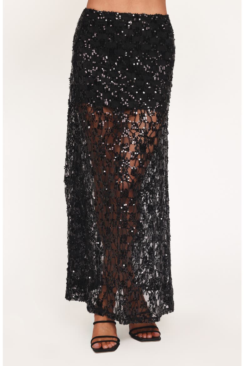 Yonder Sequin Lace Maxi Skirt, Main, color, BLACK