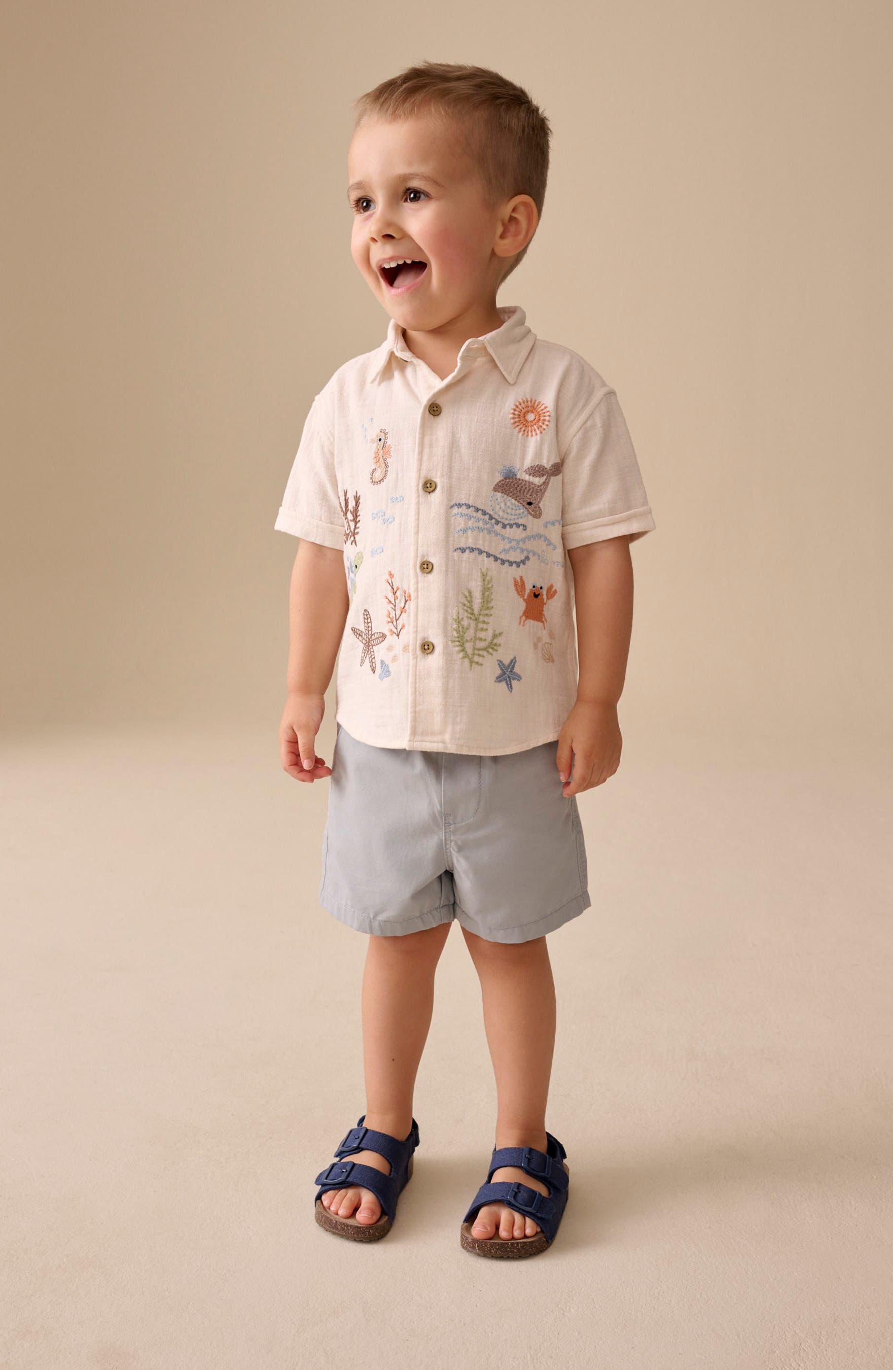 NEXT Kids' Embroidered Short Sleeve Cotton Button-Up Shirt | Nordstrom