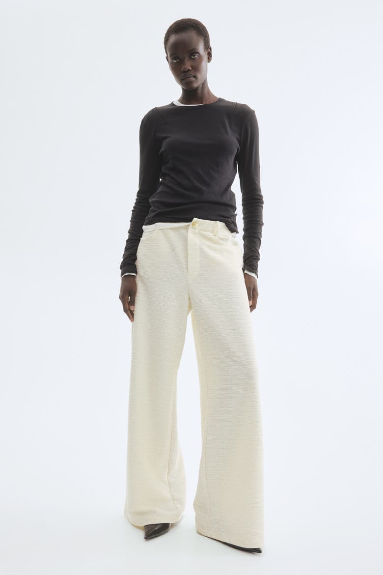 Wide Bouclé Trousers, Alternate, color, Cream