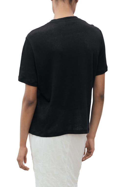 Mango Slub Linen T-shirt In Black