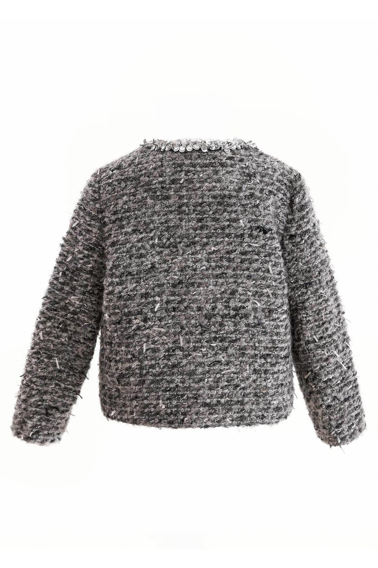 Bouclé Jewel-Collar Jacket, Alternate, color, Grey