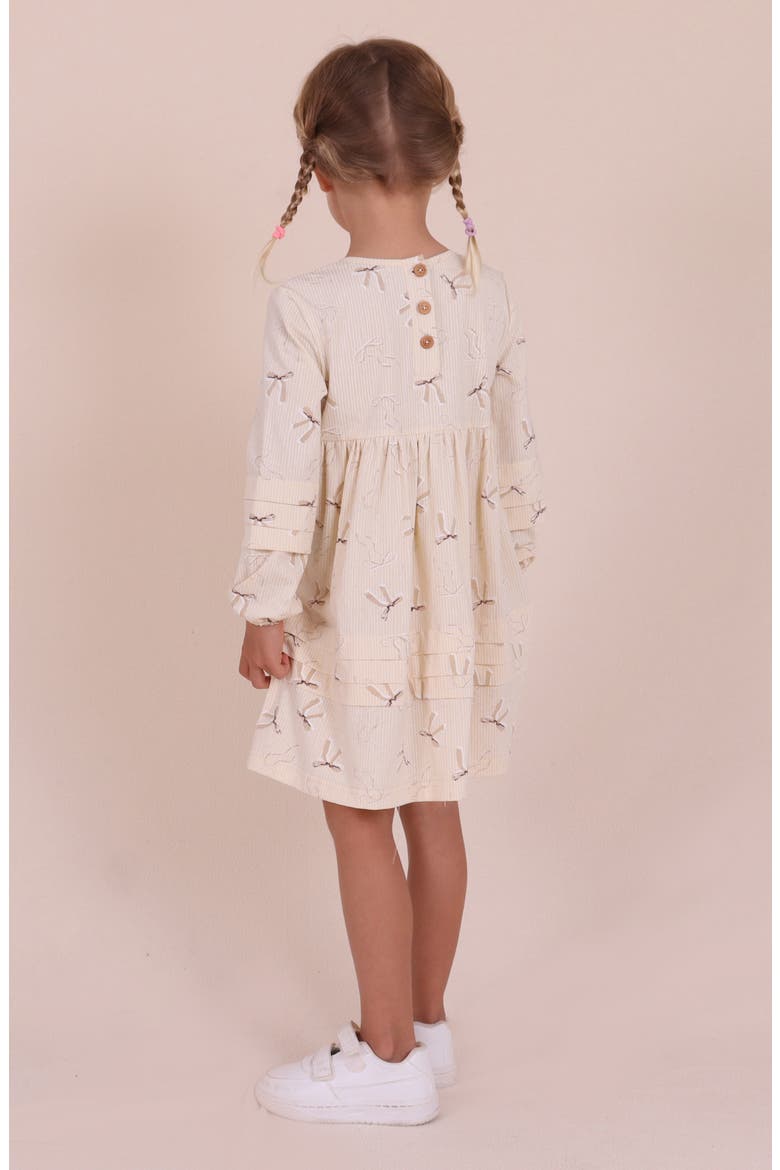 Kids' Bow Print Tiered Dress, Alternate, color, CREAM