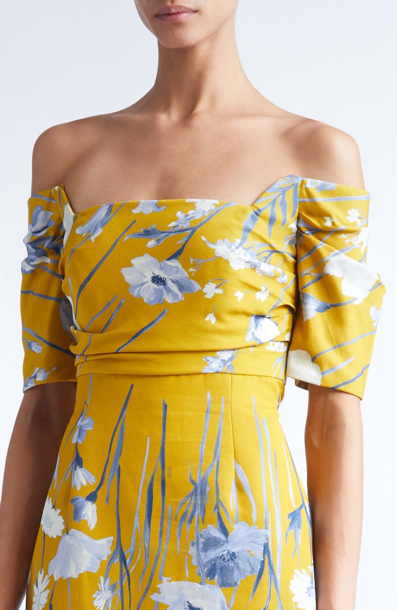 Lela Rose Floral Faille Off the Shoulder Gown, Alternate, color, Ochre Multi