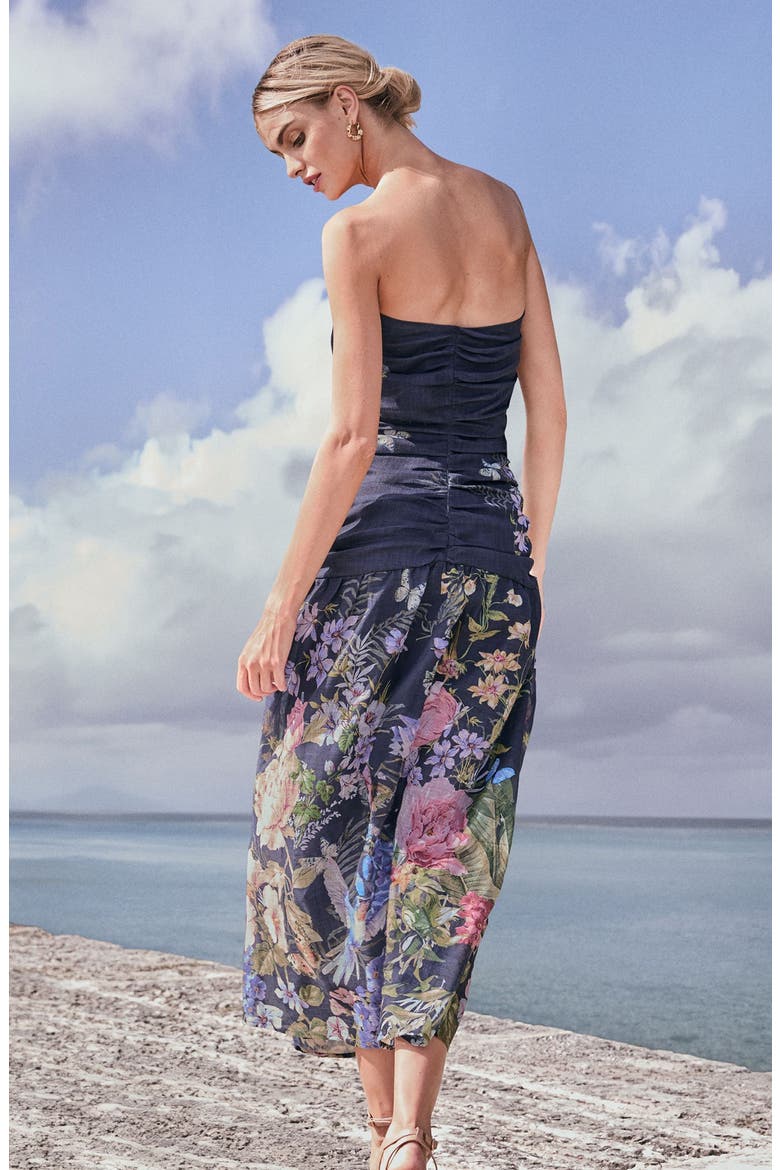 Ruched Bandeau Maxi Dress, Alternate, color, BLUE