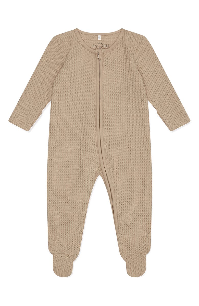 MORI Clever Zip Waffle Fitted One-Piece Footie, Main, color, 