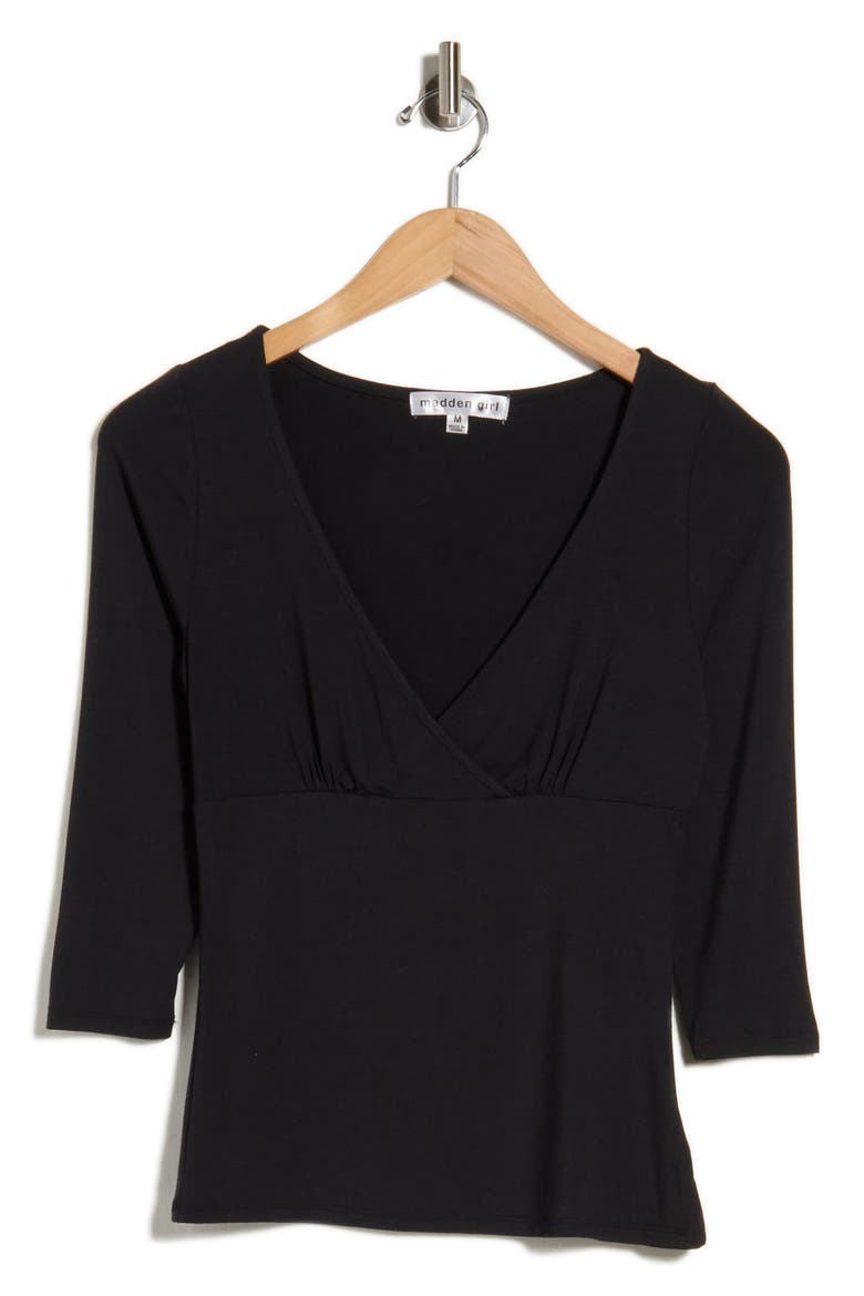 Surplice Three-Quarter Sleeve Top, Alternate, color, BLACK