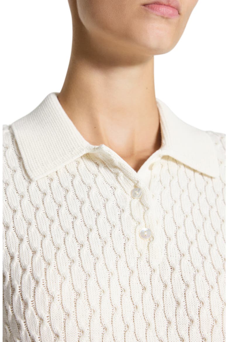 Textured Cable Knit Organic Cotton Polo, Alternate, color, IVORY