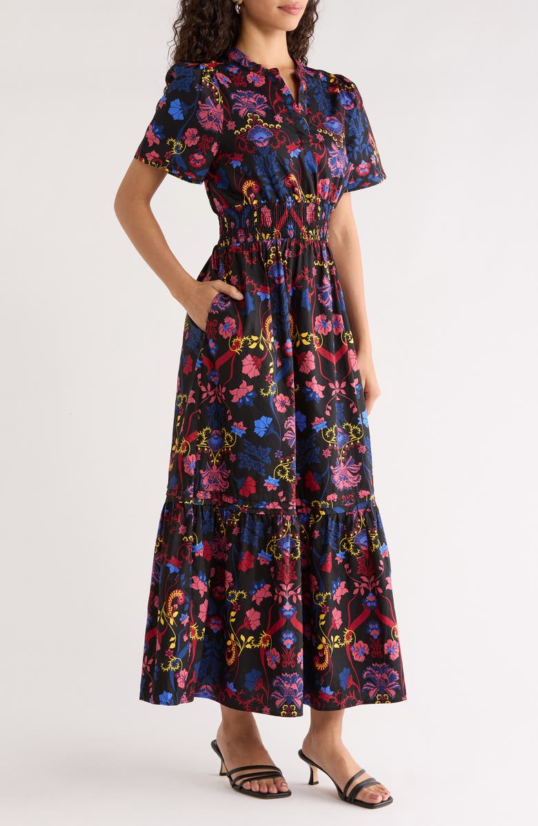 SUGARLIPS Palmero Floral Print A-Line Dress, Alternate, color, Black-Multi