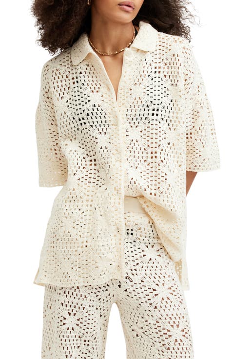 Milly Open Stitch Short Sleeve Button-Up Shirt