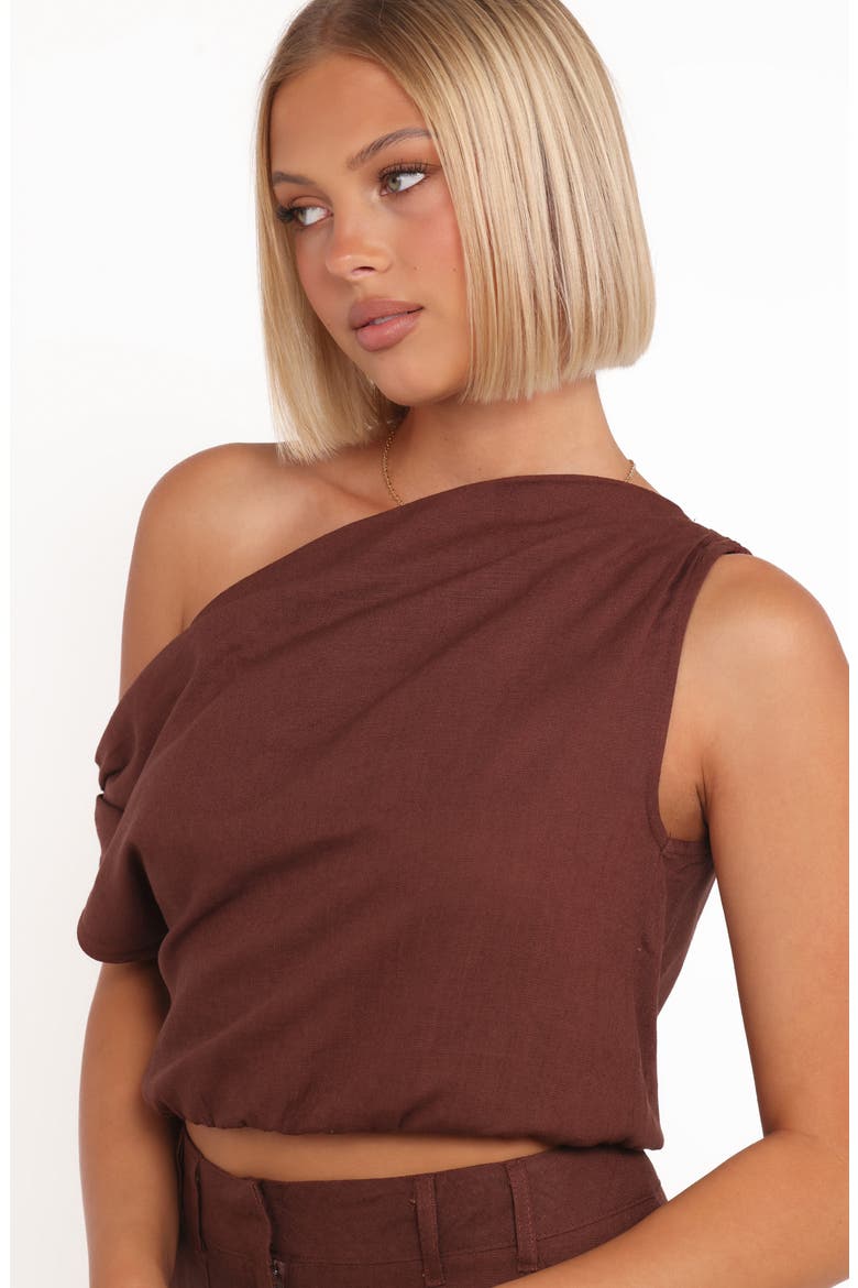 Shaw One-Shoulder Crop Top, Alternate, color, CHOCOLATE BROWN