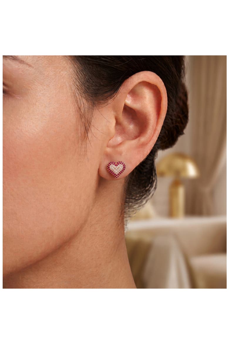 Pavé Cubic Zirconia Heart Stud Earrings, Alternate, color, ROSE GOLD