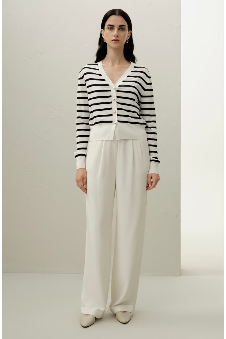 Women's Silk-Cotton Striped Knit Cardigan Set, Alternate, color, Black&White Stripes