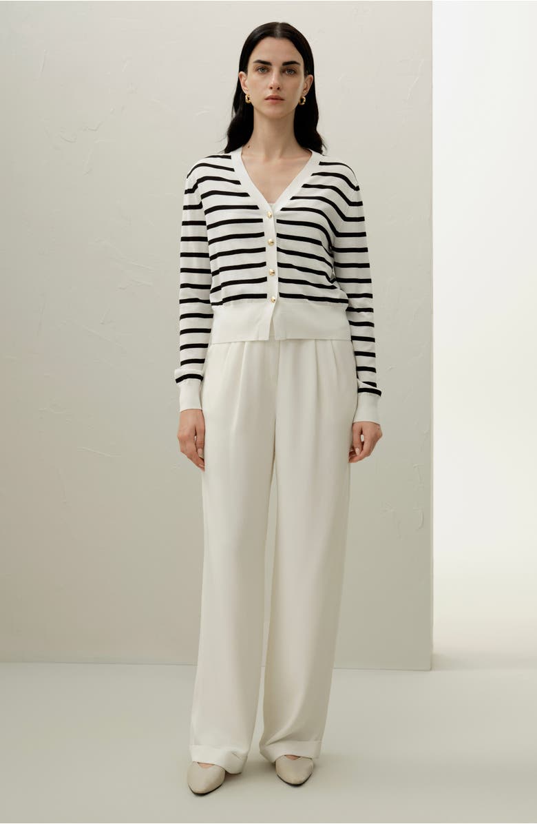 Lilysilk Silk-Cotton Striped Knit Cardigan Set, Alternate, color, Black&White Stripes