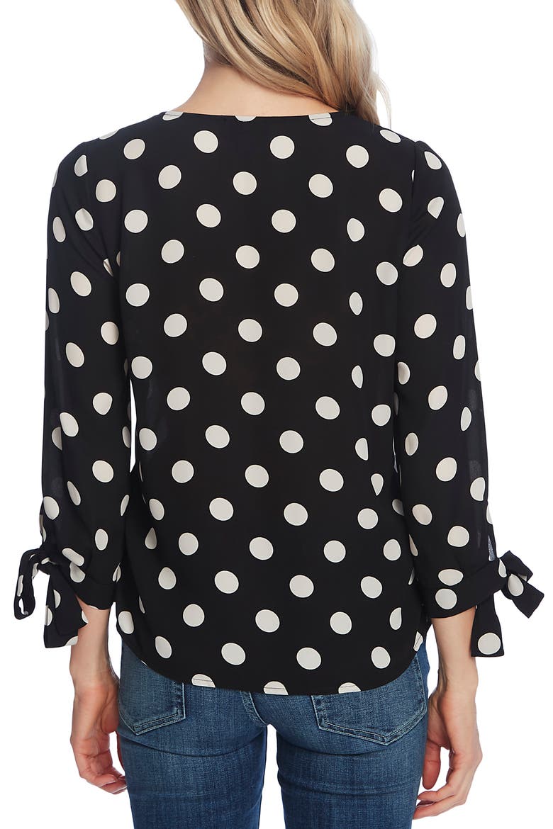 Moonlit Dot Tie Cuff Blouse, Alternate, color, RICH BLACK