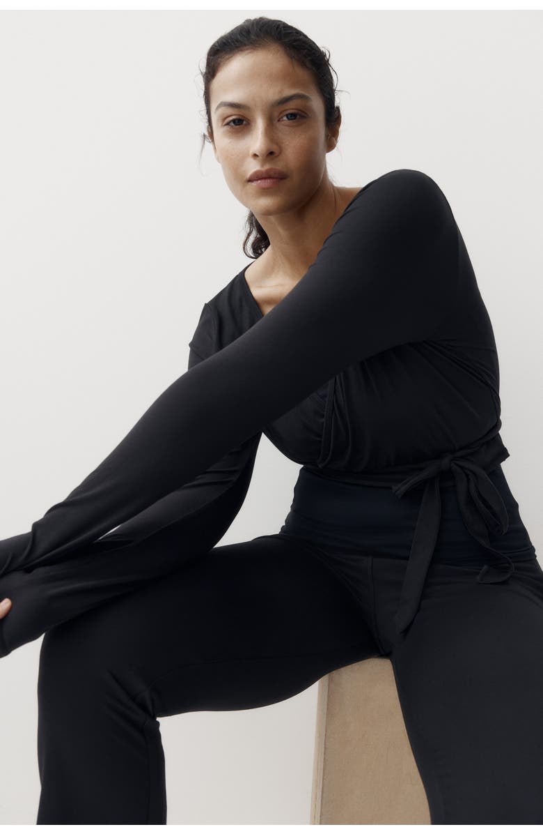 H&M Brushed Jersey Wrap Top, Alternate, color, Black