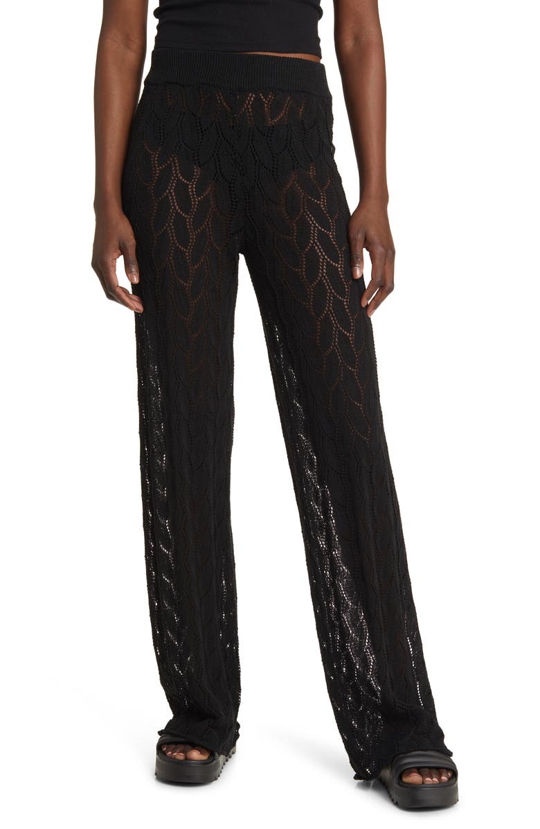 Topshop Flare Open Stitch Knit Pants, Main, color, 
