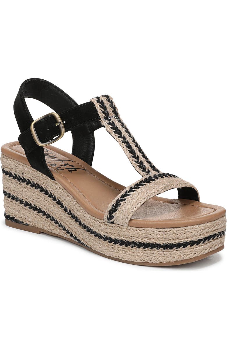 Blowfish Malibu Annika T-Strap Espadrille Wedge Sandal, Main, color, Natural Black Jute/ Nubuck