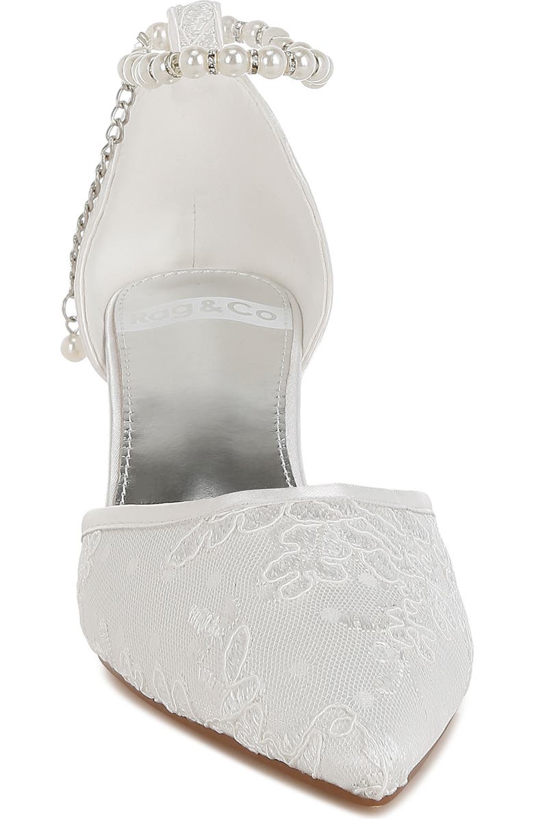 Rag & Co Bruna Faux Pearl Ankle Tie Lace Pump, Alternate, color, White/ Silver