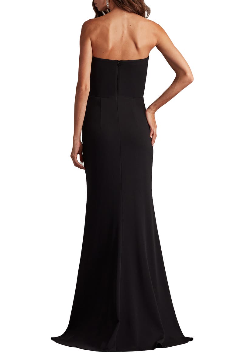 Tadashi Shoji 3D Flower Ruched Strapless Gown, Alternate, color, Black/ Ivory