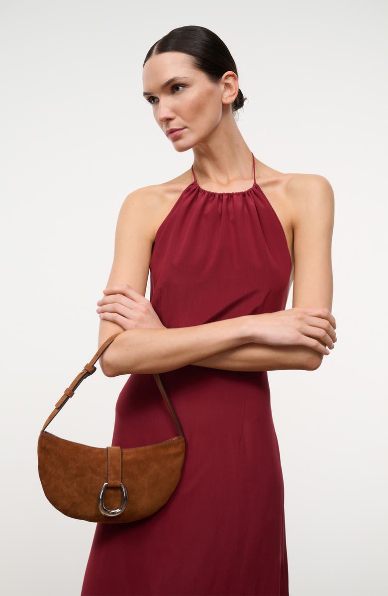 STAUD Harlow Crescent Suede Shoulder Bag, Alternate, color, Tabac